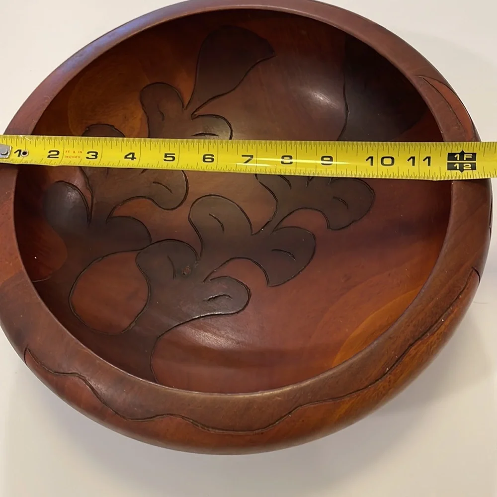 Bohemian hand carved large salad bowl. Vintage 1960s.